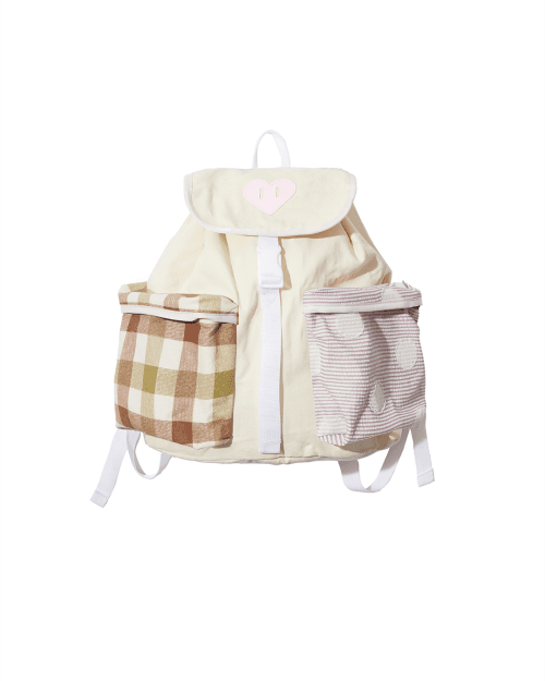 CHECK MIXED 2 POCKET BACKPACK (BEIGE)
