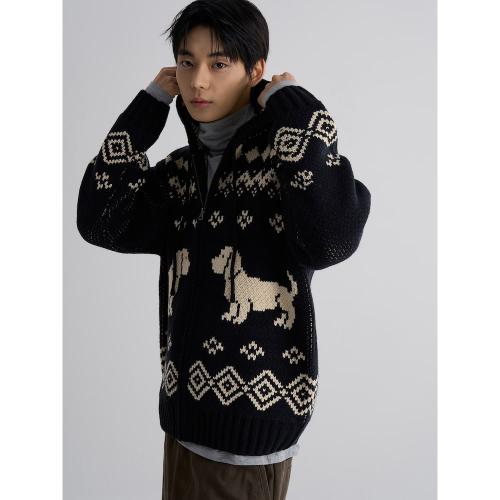 코위찬 후드 집업 카디건  네이비