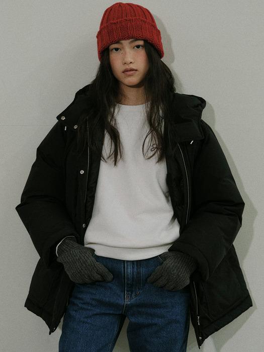 duck down half hooded coat (black)