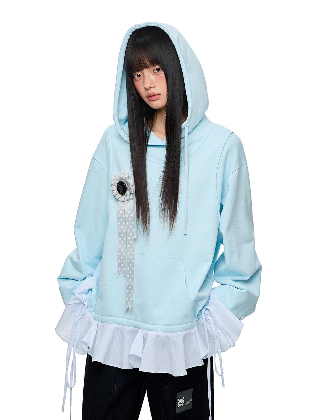 Lace Hem Detail Oversized Hooded Shirt