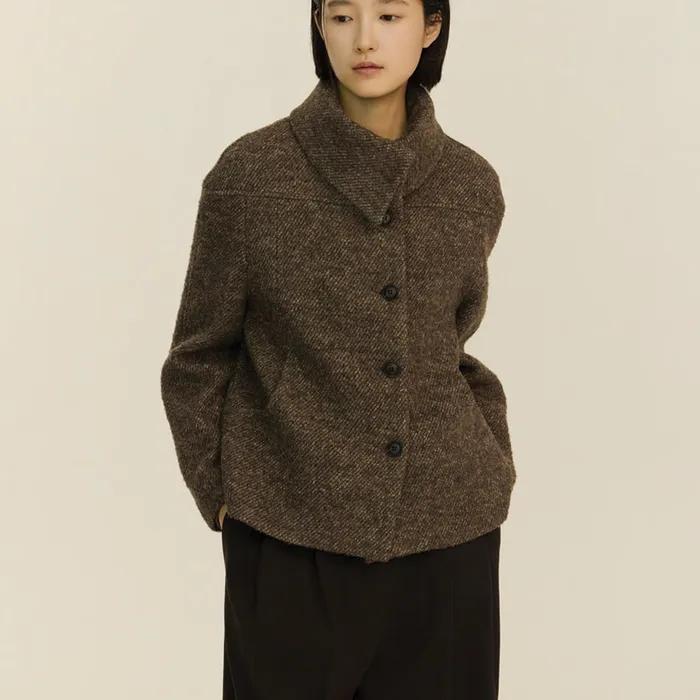 classic curve collar short coat_brown