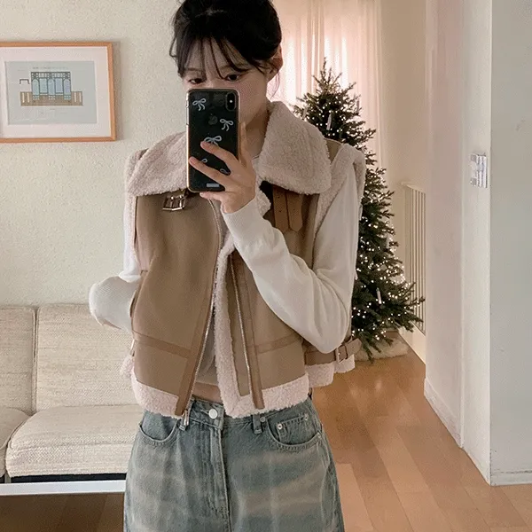 [에이블리단독][갓성비][투웨이 연출]피터 윈터 하이넥 버클 덤블 무스탕 베스트 조끼 (3color)