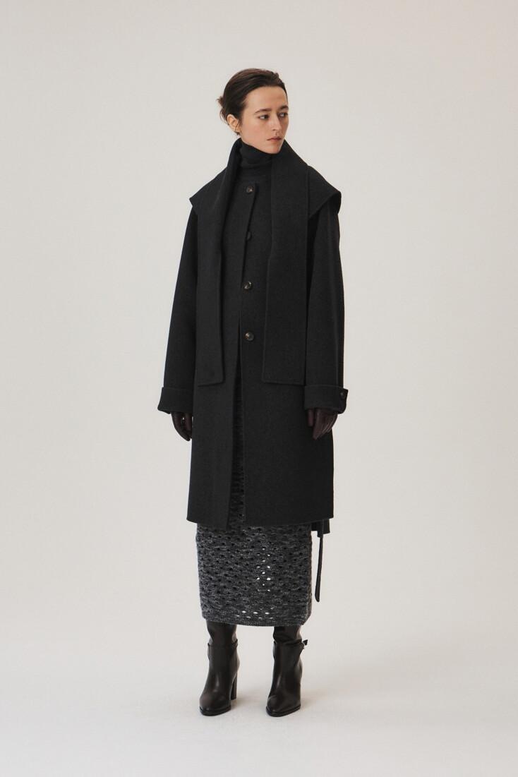 Handmade Cashmere Blend Muffler Coat, Charcoal