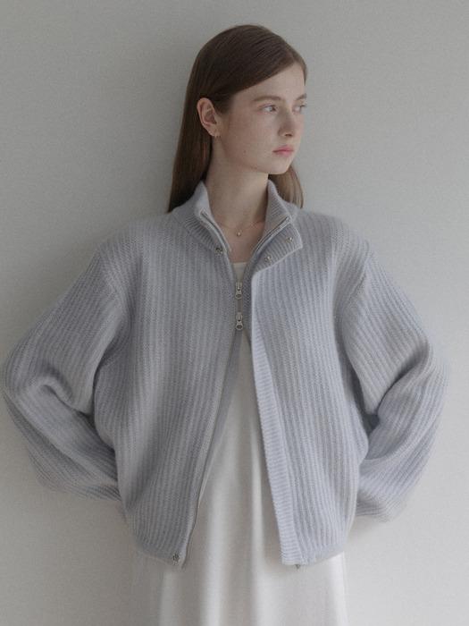 esy cashmere half knit zip up (sky)