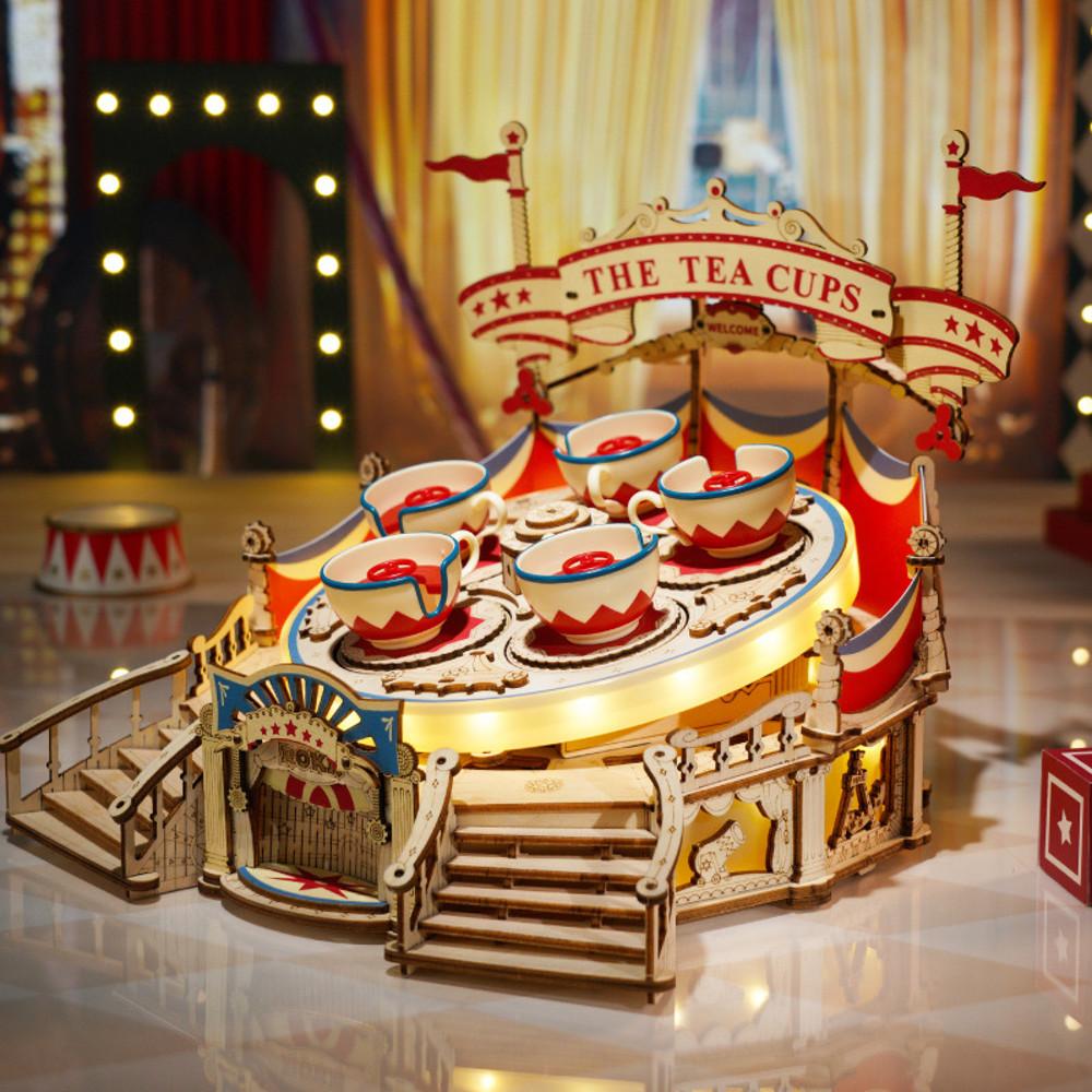 로보타임 DIY 티컵 회전 놀이동산 서커스 원목 우드 퍼즐 조립 인테리어 소품 EA04