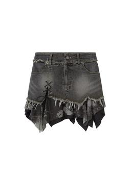 Denim Old Washed Stitching Skir - M / black(presale)