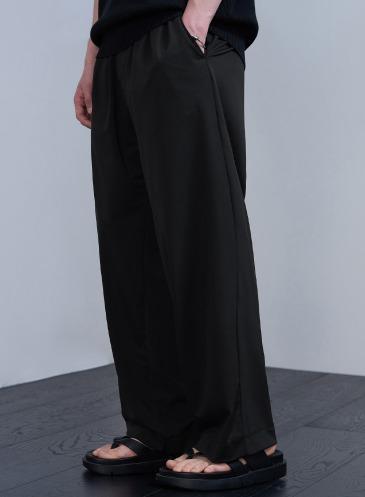 COOLING RELAXED WIDE BANDING PANTS [BLACK]