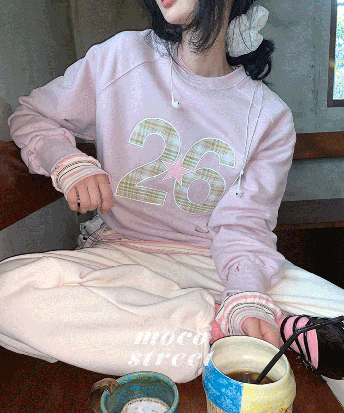 모코블링 [MADE/당일무배🚀]26스타 체크 자수 맨투맨 #자수맨투맨 #오버핏맨투맨 #긴팔맨투맨 #라운드넥 #봄신상