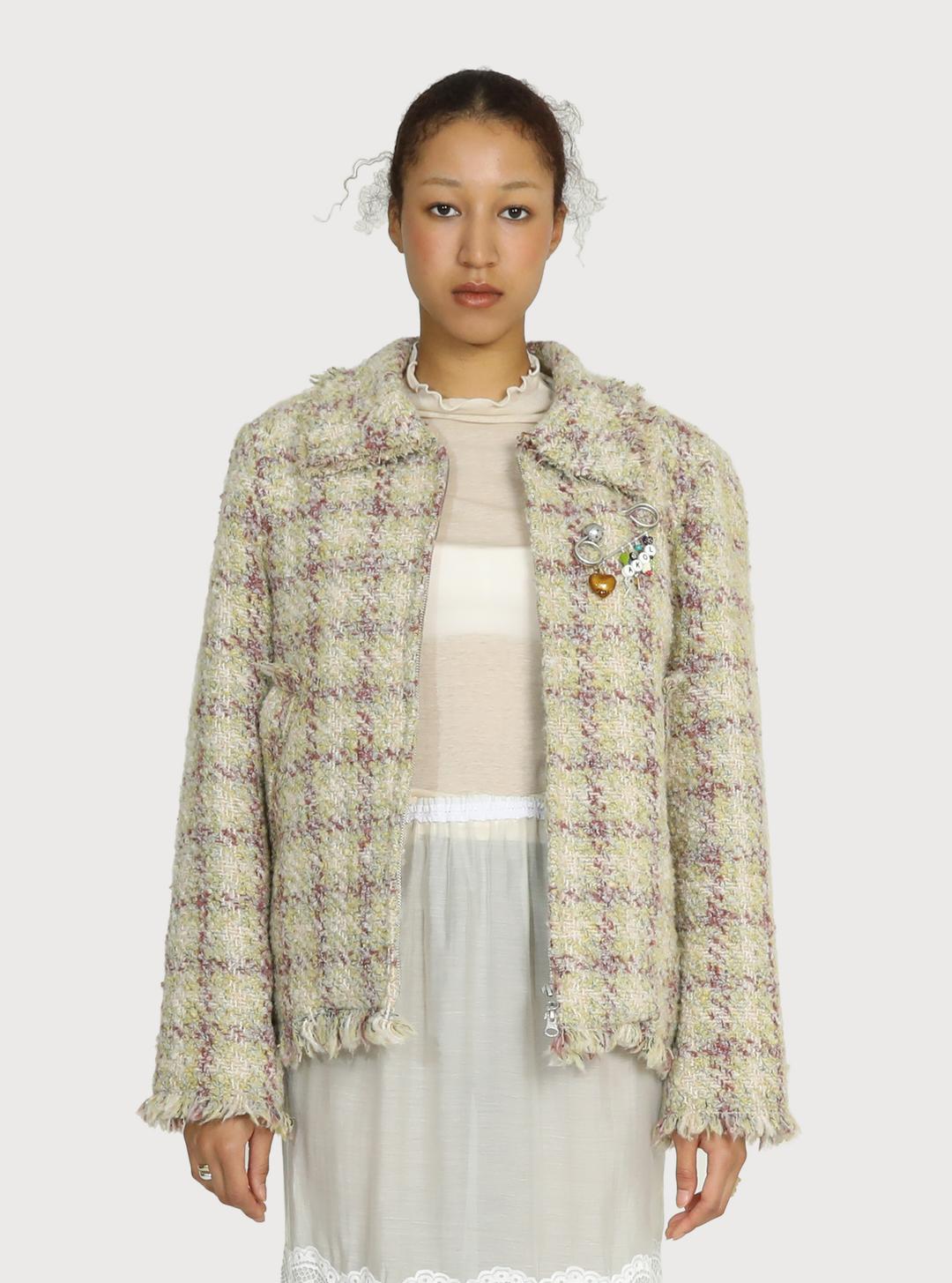Raw-edge Trimmed Tweed Jacket - lemon