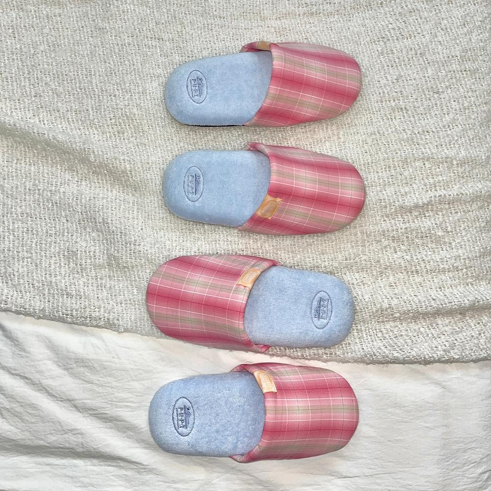 Cutie Check Room Shoes (Pink Check + Blue) M size (220-250)