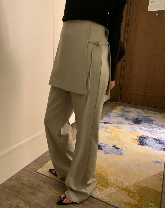 와니앤 오브 여성 랩 슬랙스 팬츠 롱 세미와이드 치마바지 하이웨스트 빌브 3color