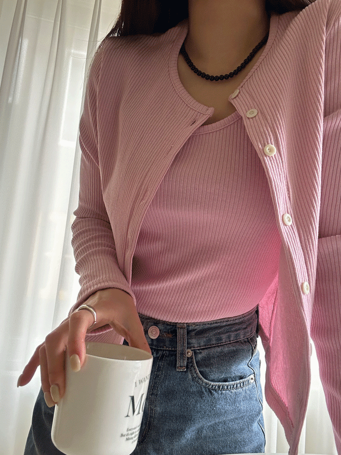 페브 골지 나시 가디건 세트 - 3color