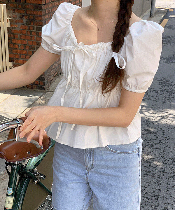 +영상 가질래 오프숄더 셔링 벌룬 블라우스 -4color