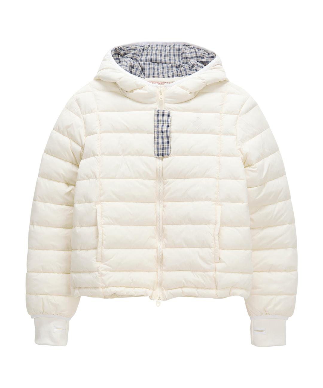 Hood Check Light Puffer Jacket-Ivory