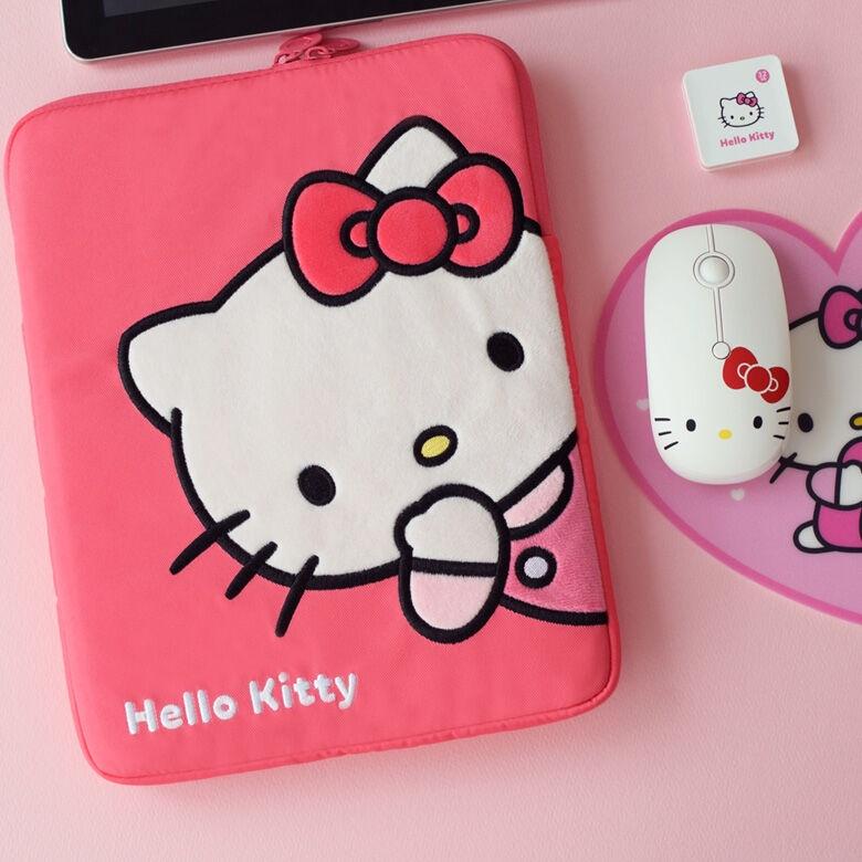 헬로키티 자수 패드 파우치 11인치+산리오캐릭터즈 저소음 마우스(6종 택1) 세트