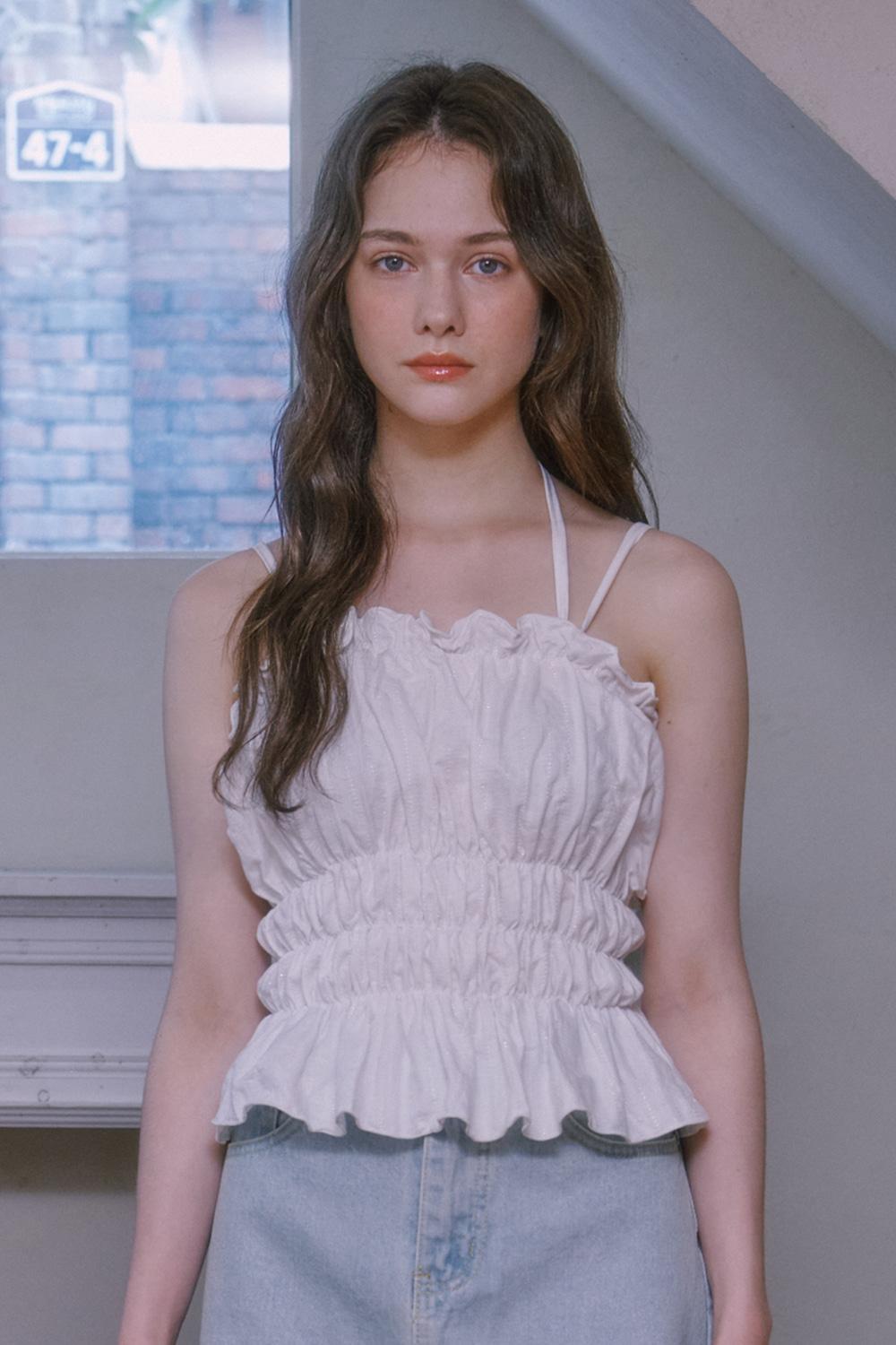 Shirring Glitter Bustier - WHITE