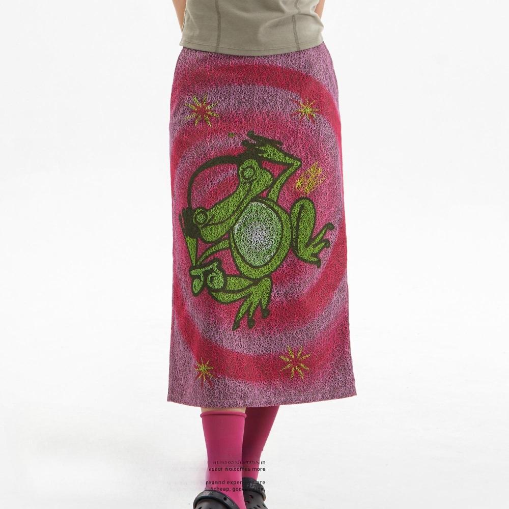 CryingCenter 크라잉센터 치마 핑크 코튼 개구리 롱 스커트