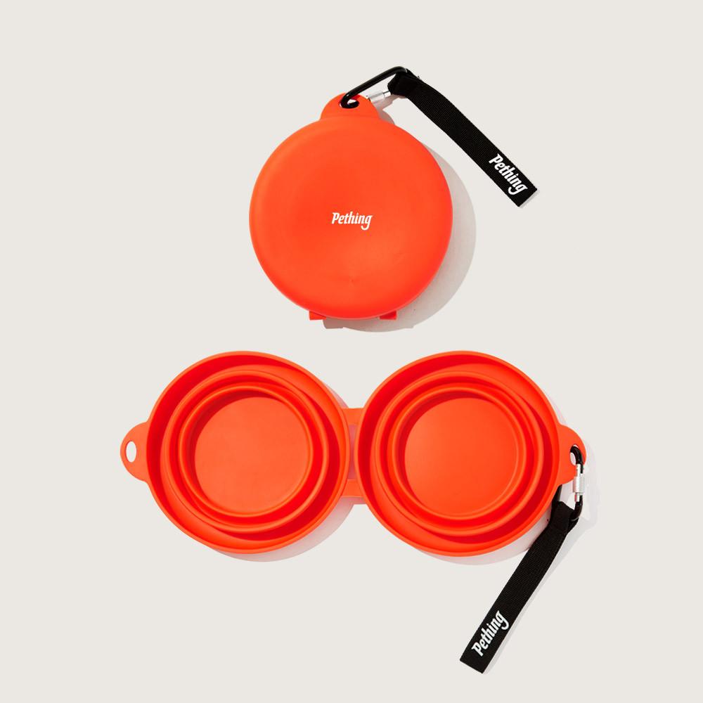 강아지 접이식 휴대용 그릇 2in1 캠핑용 개냥식기