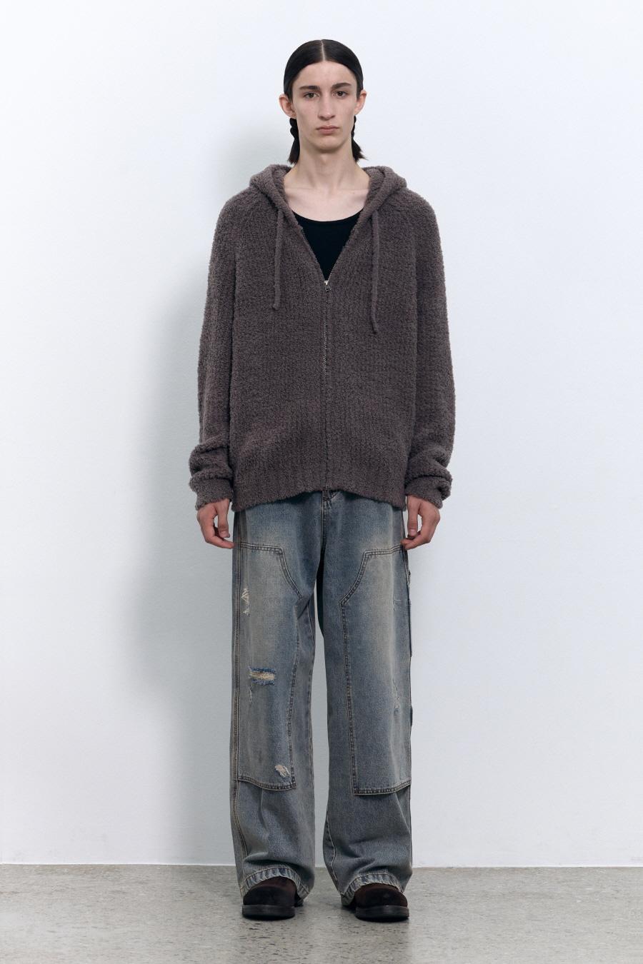 코지 소프트 후드 집업 니트 ASH BROWN