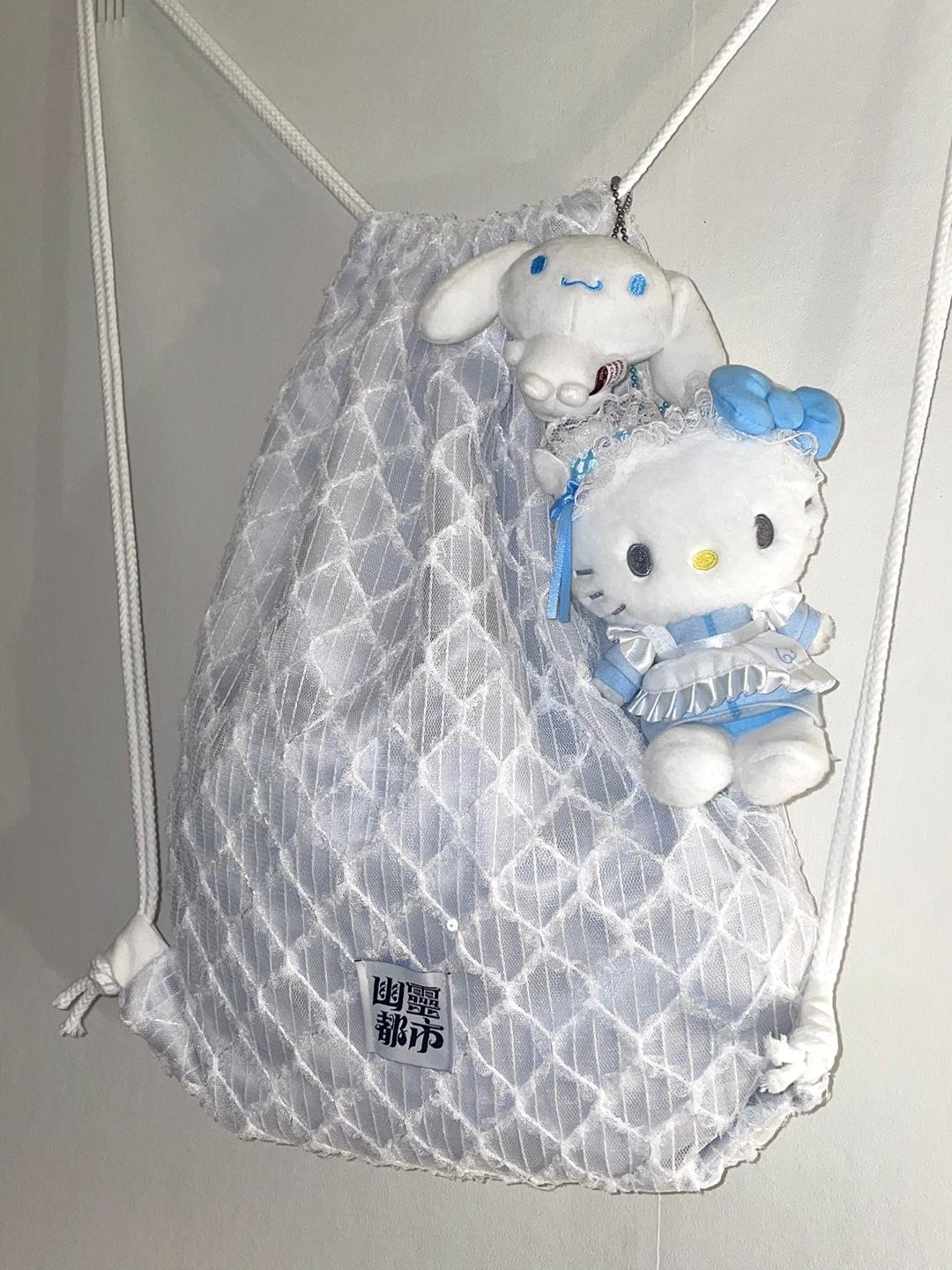 silver lace string bag