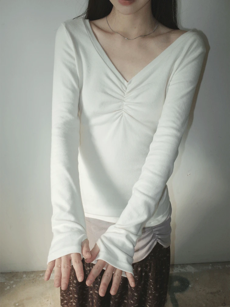 유키 배색 V넥 롱 top (기모)