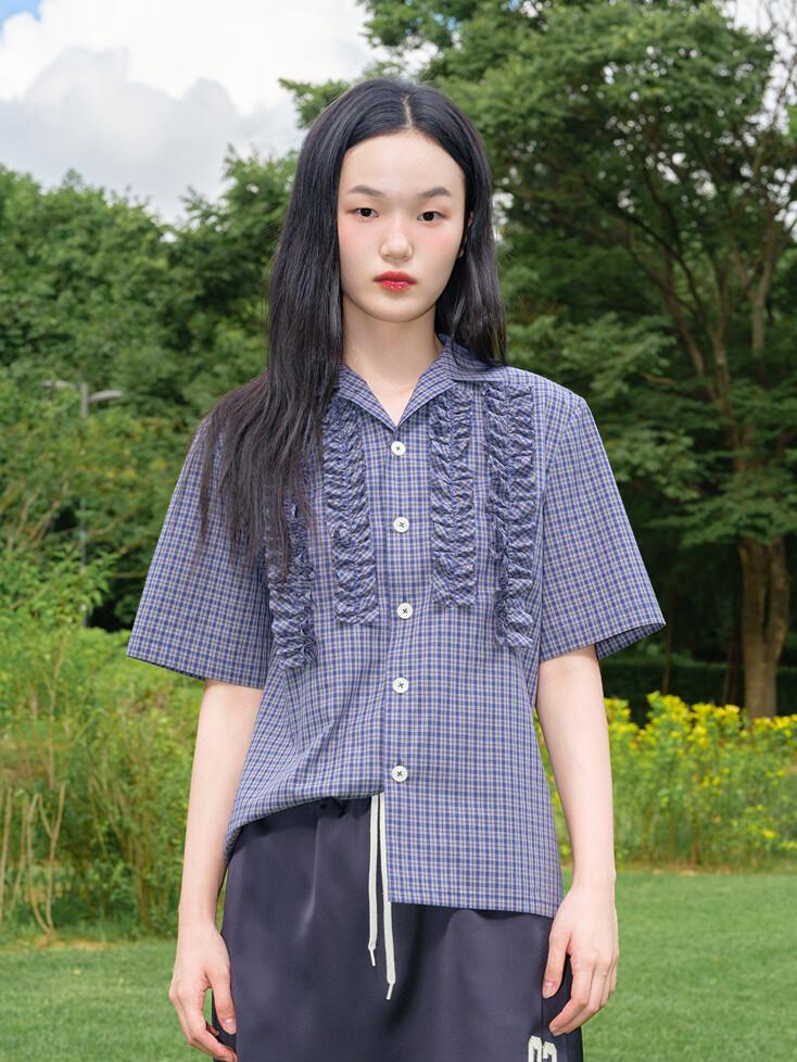 BOWLING FRILL SHIRT_BLUE PLAID