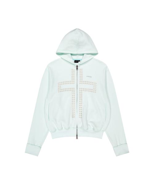 Cross Rhinestone Zip-Up Hoodie (Ice Blue)