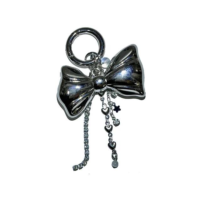 Silver big ribbon shining keychain / 실버 리본 드롭 키링, 고리