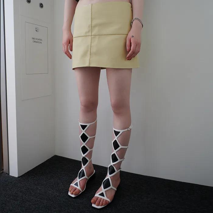 leather mini skirt in butter