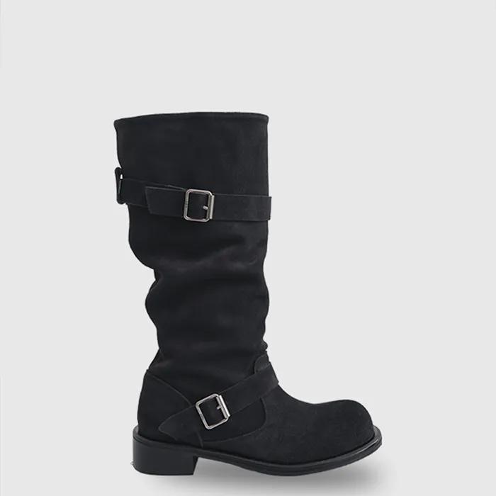 Slouchy Buckle Boots (Dusty Charcoal)