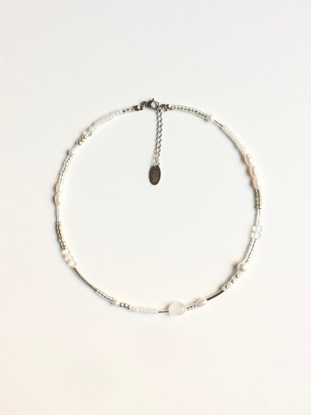 [C.Z.N.T] white silver pearl necklace