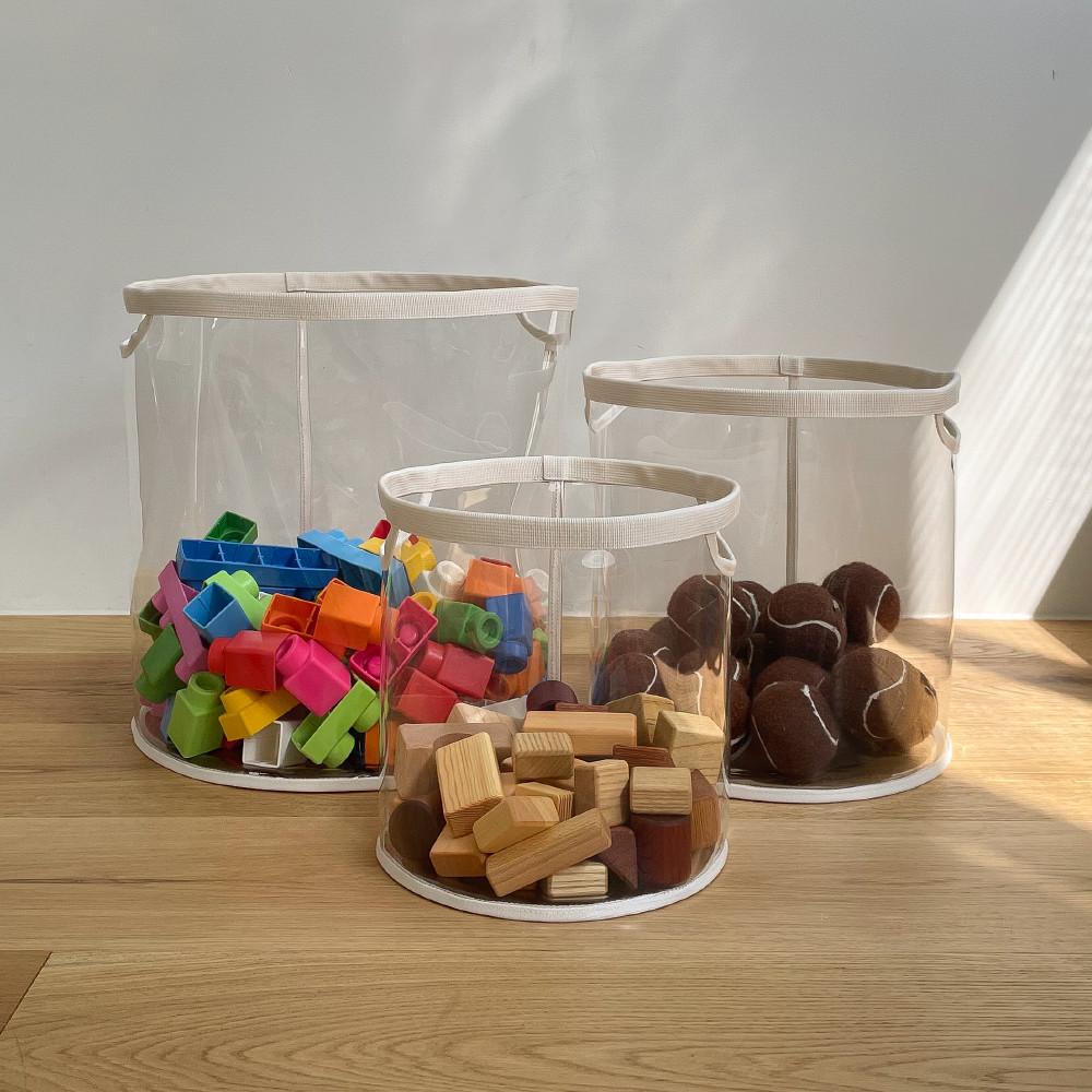씨씨 바스켓 3종 set(S,M,L) 투명 장난감 정리함 블럭 원목 원형 바구니 수납