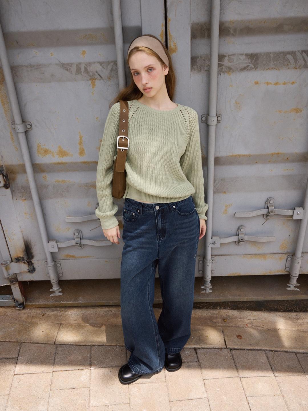 Herringbone Cotton Raglan Knit (Light green)