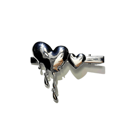 Melted heart hairpin / 실버 메탈 하트 헤어핀