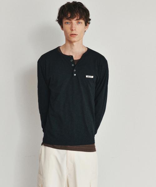 HET SLUB HENLEY NECK T-SHIRT (BLACK)