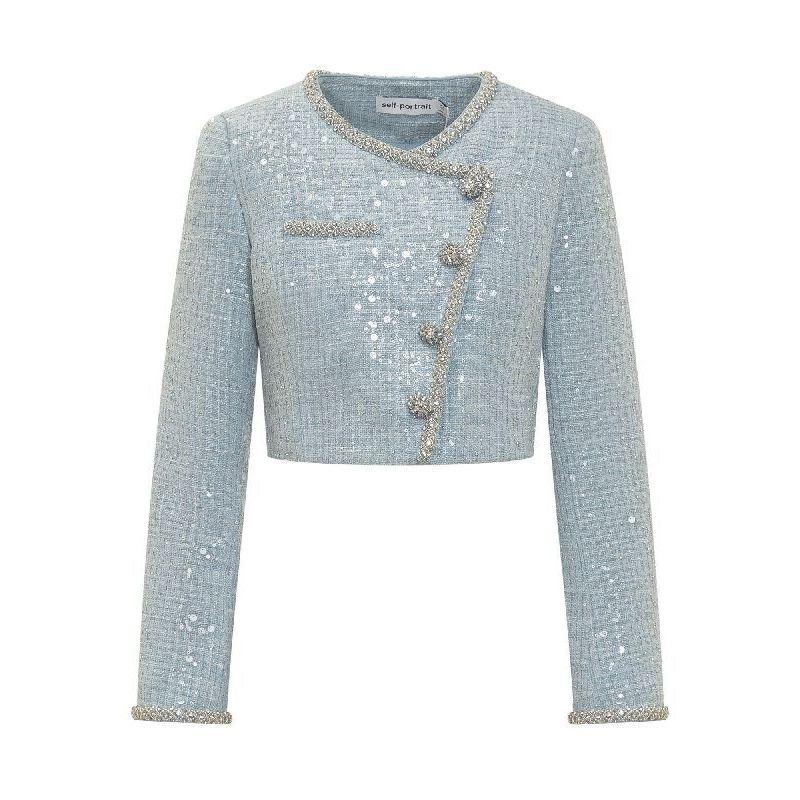 셀프 포트레이트 주얼버튼 시퀸 부클레 크롭 자켓 RS24045JBL BLUE