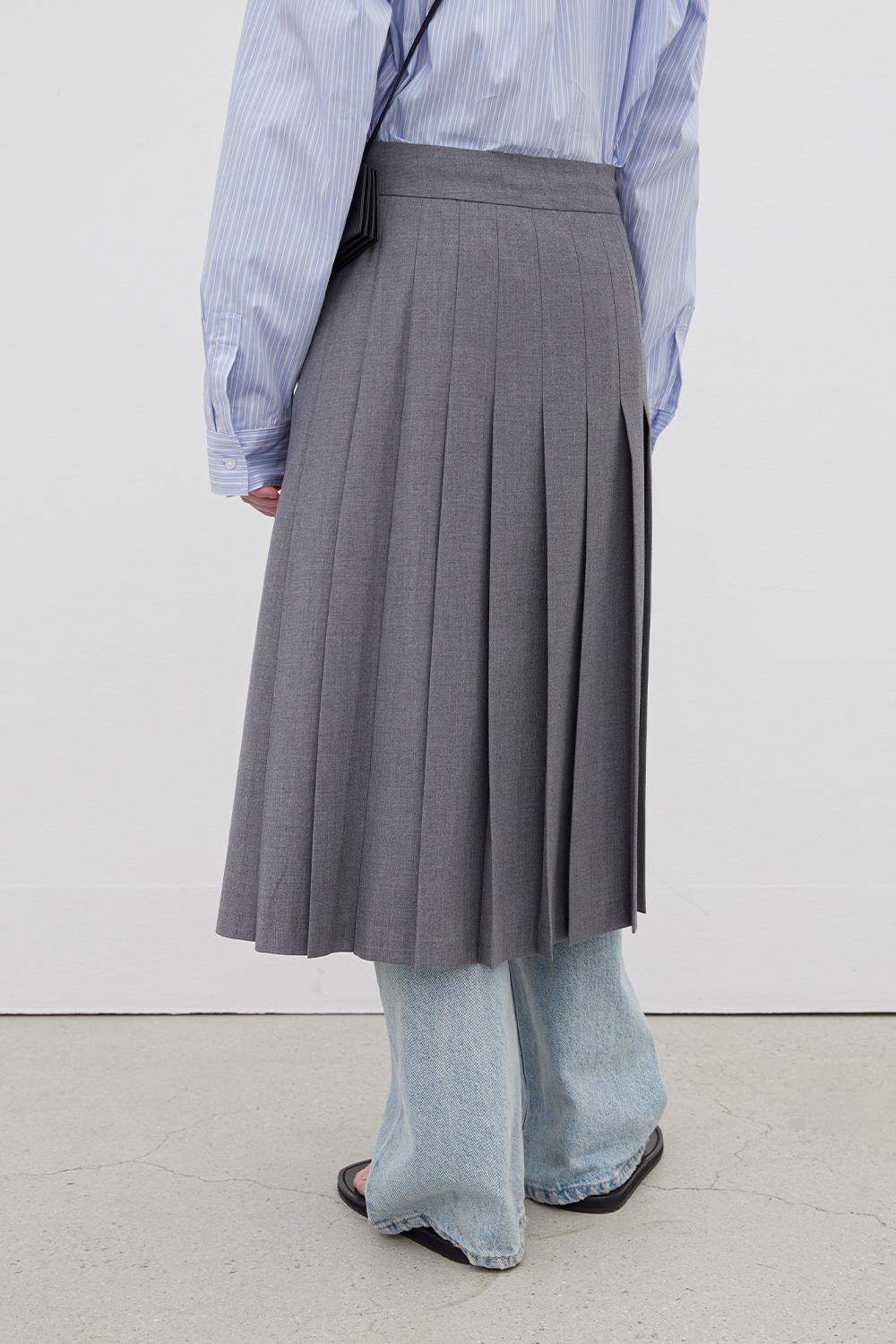 Side-Pleated Wrap Skirt - Charcoal