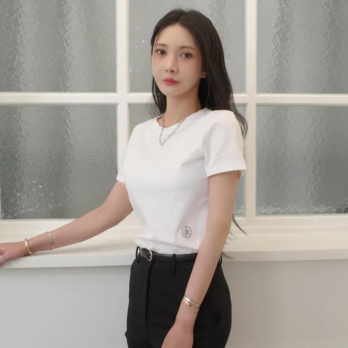 미니 로고 자수 반팔 티셔츠_4COLORS