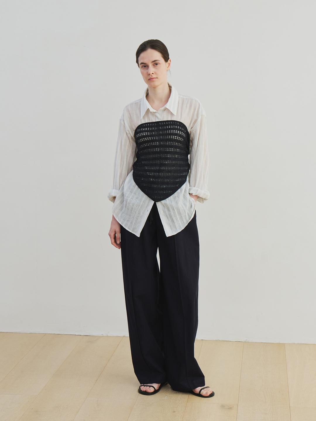 wide banding pants (navy)