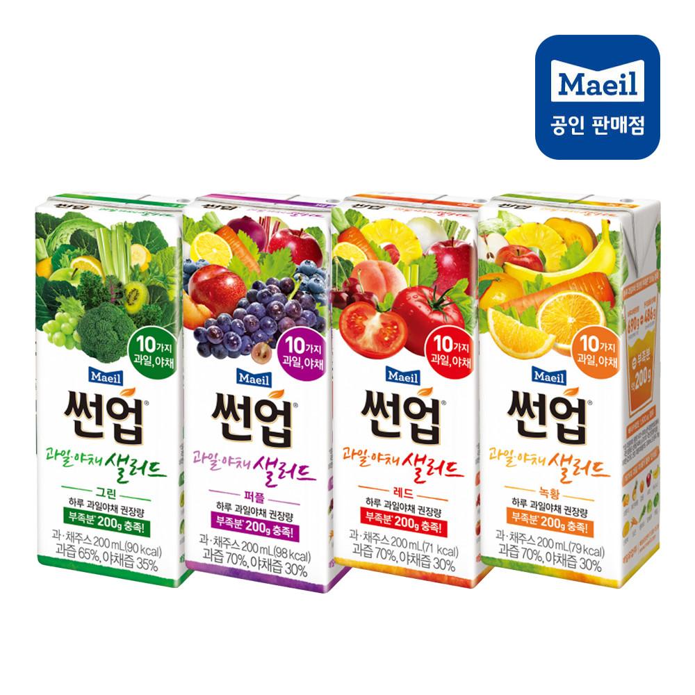 매일유업 썬업 과일야채샐러드 200ml 혼합구성 [그린+퍼플+레드+녹황] 각 6팩(총24팩)