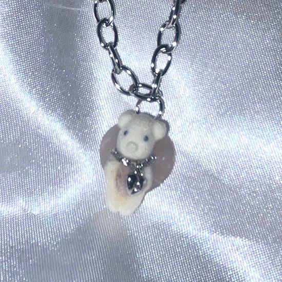 🐻 💓 로즈쿼츠 원석 하트 보들 테디베어 곰돌이 인형 체인 목걸이
