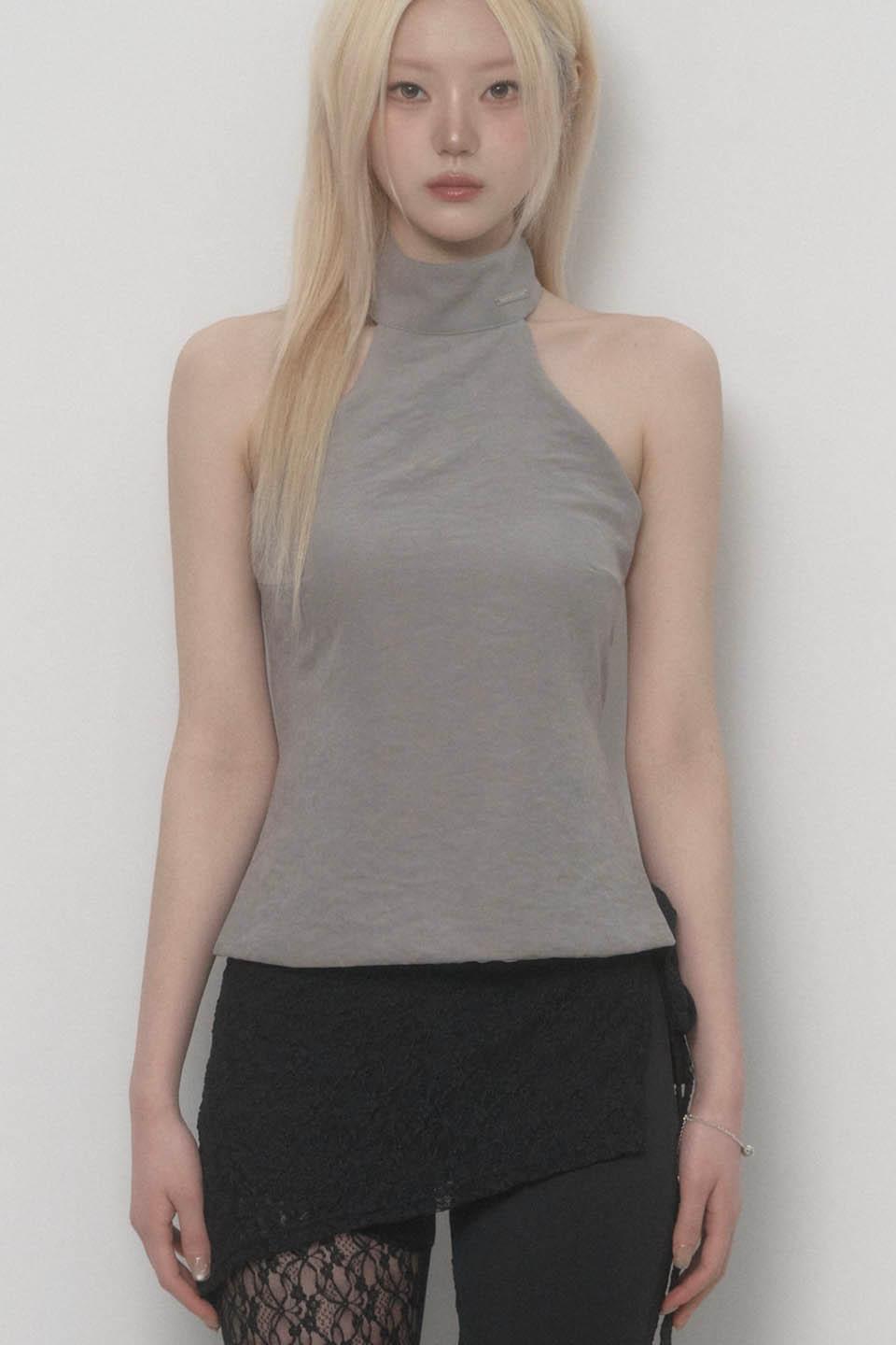 Back Big-belt Halter Top (Gray)