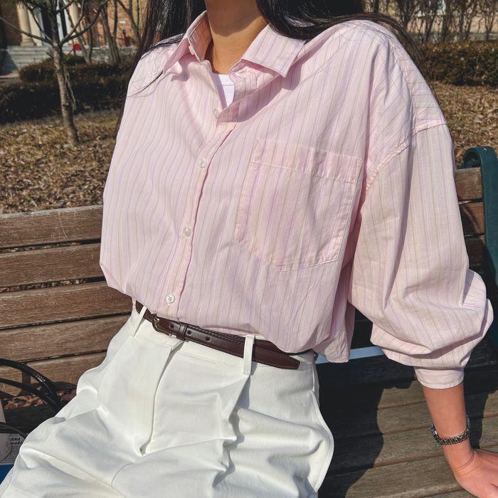 Fuse Stripe Shirt-Light Pink