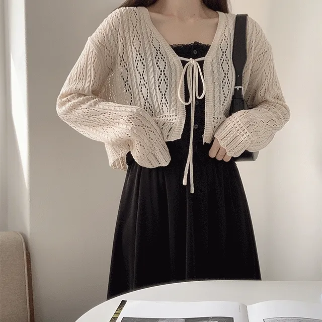 앤디 펀칭 스카시 리본 볼레로 여름가디건