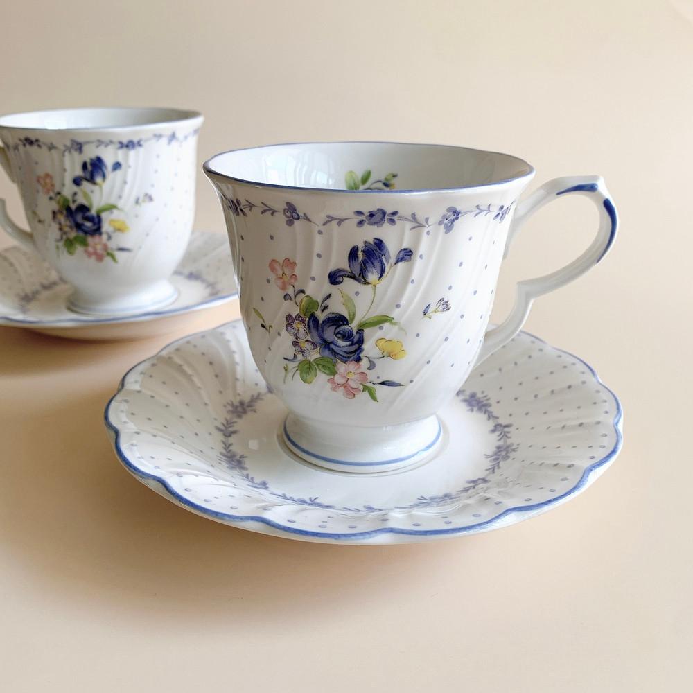 빈티지 니코 블루 피오니 컵앤소서 / 일본 닛코 nikko 레트로 커피잔 찻잔세트