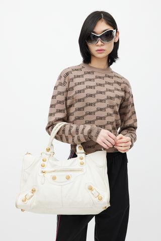 White Leather Large City Tote Bag
