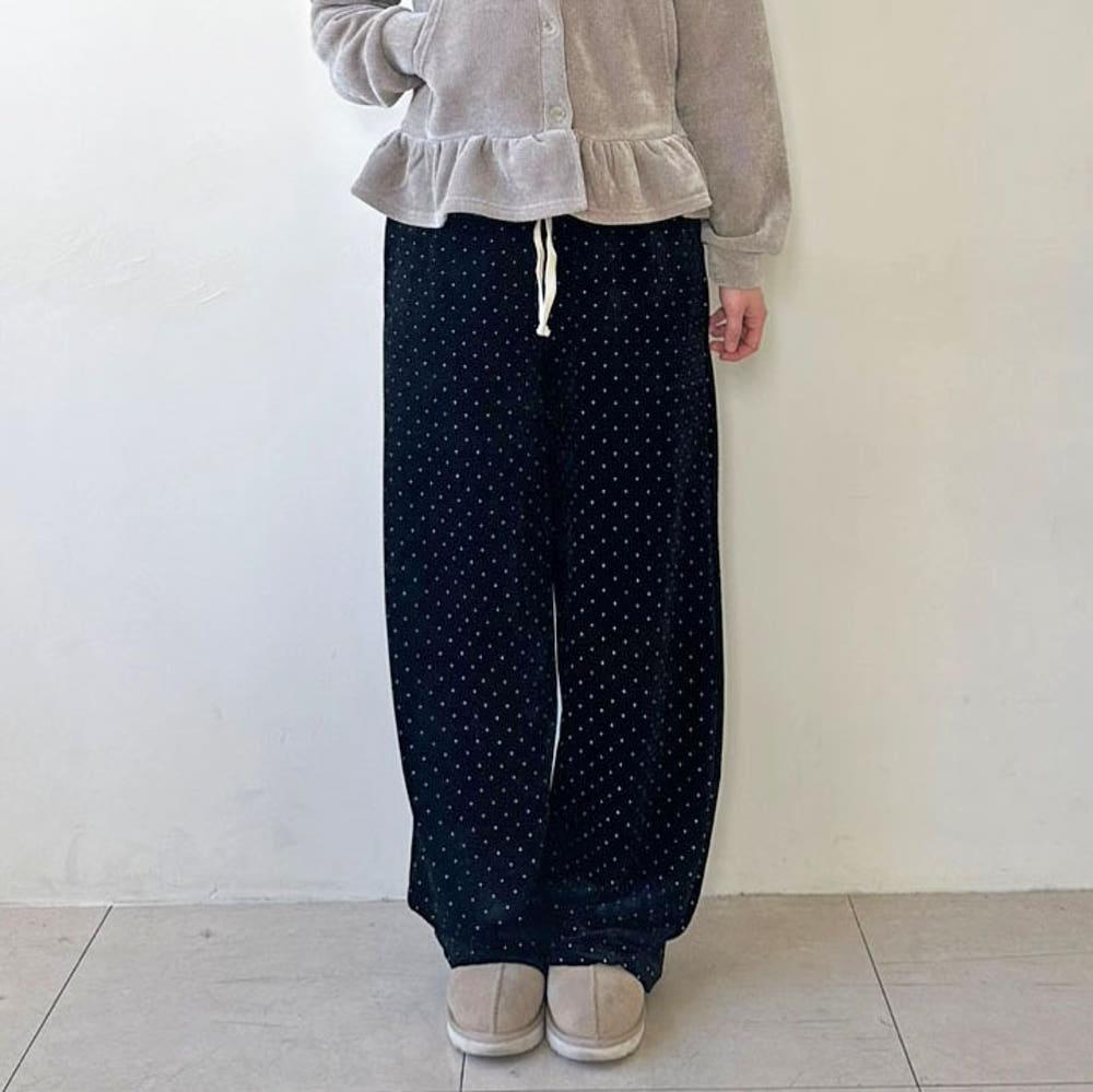 벨벳 도트 밴딩팬츠 땡땡이 와이드 트레이닝팬츠 (2colors)