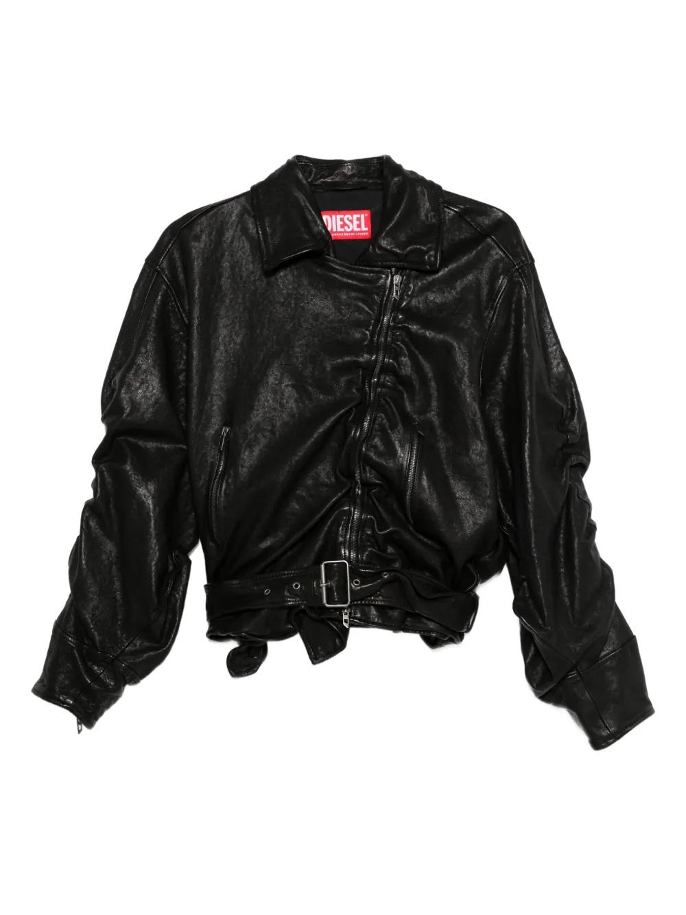 Diesel asymmetric-zip Belted Leather Jacket | Black | FARFETCH AR