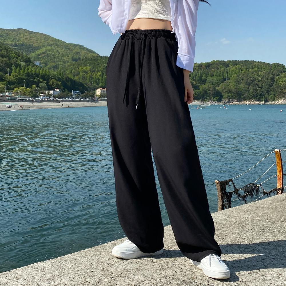 1+1 [기능성]공용 아이스 쿨썸머 찰랑 와이드밴딩팬츠 여름바지 트레이닝일자 냉감팬츠