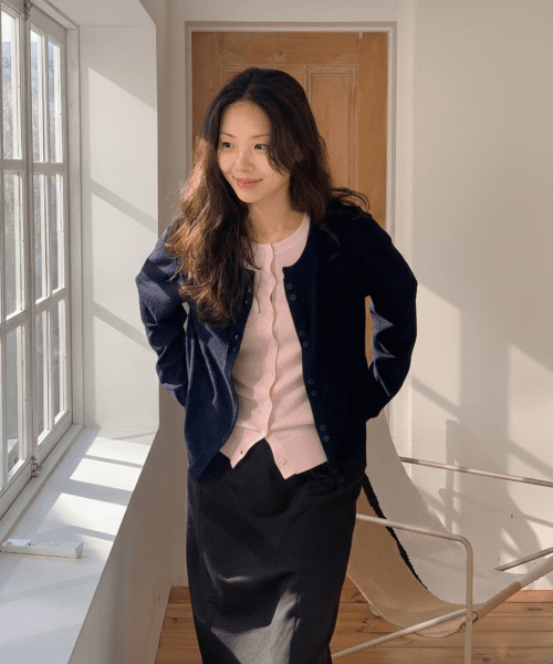 더블 레이어드 크루넥 가디건 [NAVY] / GF1LKC509